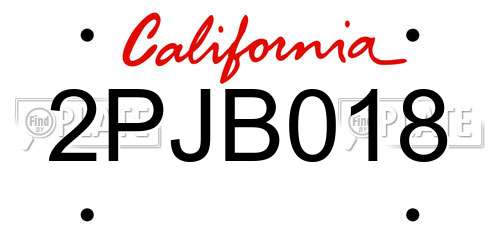 2PJB018 California License Plate