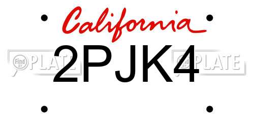 2PJK4 California License Plate
