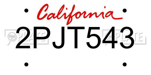 2PJT543 California License Plate