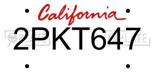 2PKT647 California License Plate