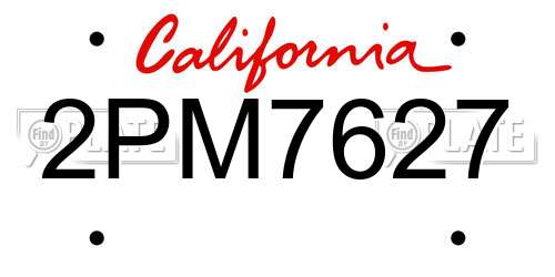 2PM7627 California License Plate