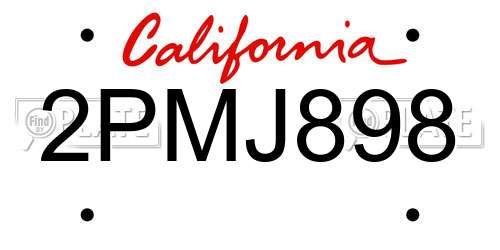 2PMJ898 California License Plate