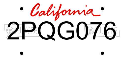 2PQG076 California License Plate