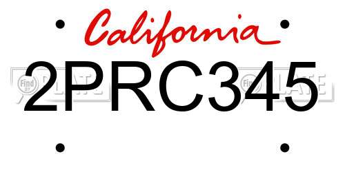 2PRC345 California License Plate