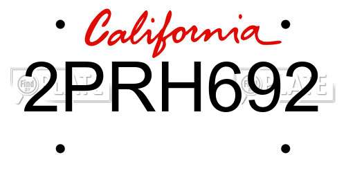 2PRH692 California License Plate