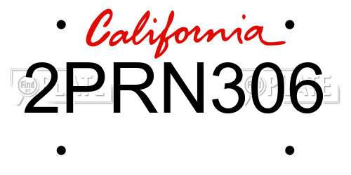2PRN306 California License Plate