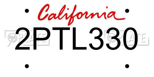 2PTL330 California License Plate