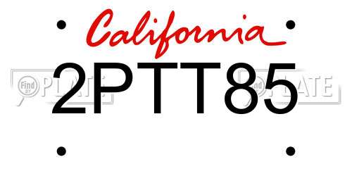 2PTT85 California License Plate