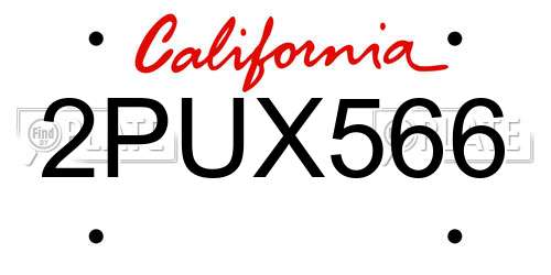 2PUX566 California License Plate