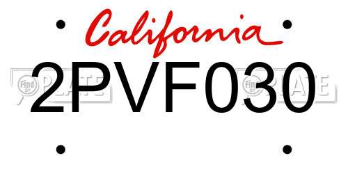 2PVF030 California License Plate