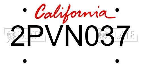 2PVN037 California License Plate