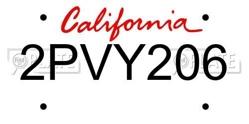 2PVY206 California License Plate