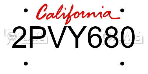 2PVY680 California License Plate