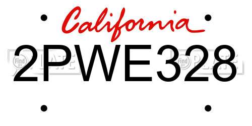 2PWE328 California License Plate