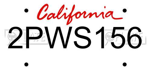 2PWS156 California License Plate