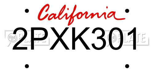 2PXK301 California License Plate