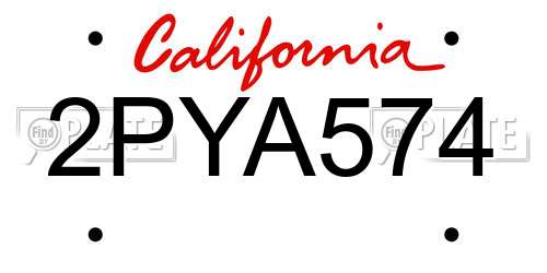 2PYA574 California License Plate