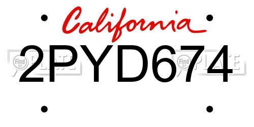 2PYD674 California License Plate