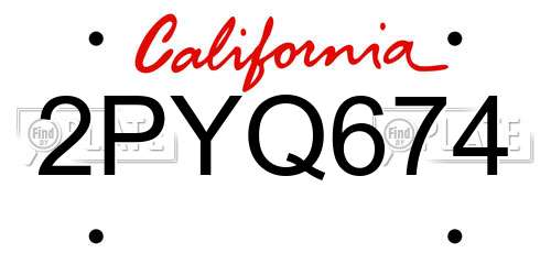 2PYQ674 California License Plate