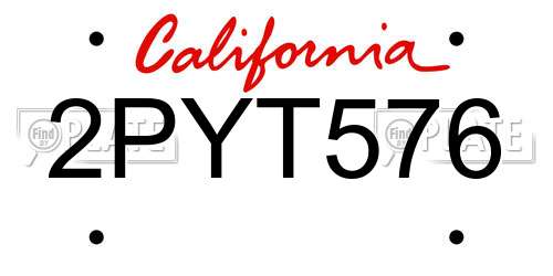 2PYT576 California License Plate