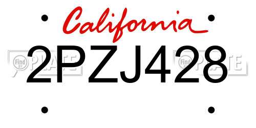 2PZJ428 California License Plate