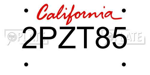 2PZT85 California License Plate