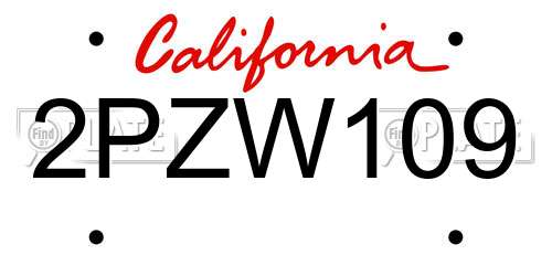 2PZW109 California License Plate