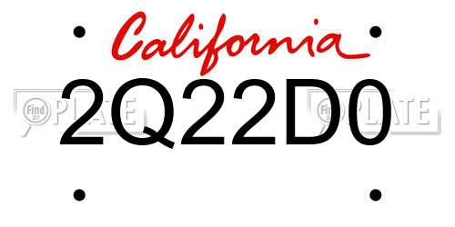 2Q22D0 California License Plate