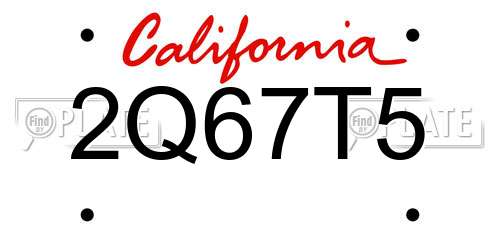 2Q67T5 California License Plate