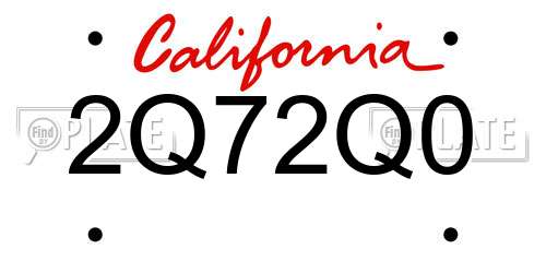 2Q72Q0 California License Plate