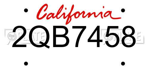 2QB7458 California License Plate