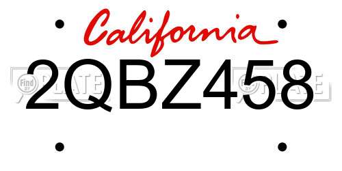 2QBZ458 California License Plate