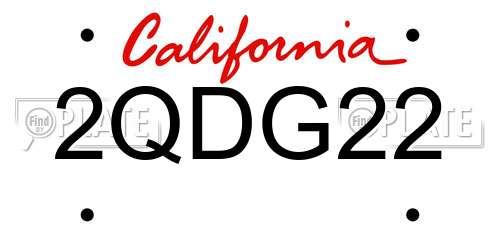 2QDG22 California License Plate