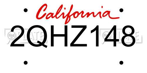 2QHZ148 California License Plate