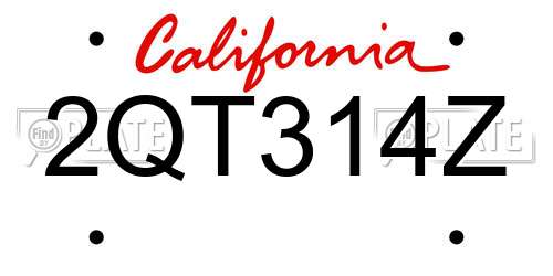 2QT314Z California License Plate