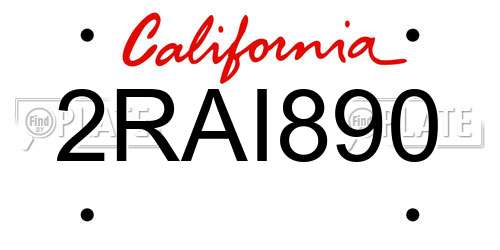 2RAI890 California License Plate