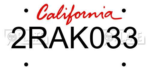 2RAK033 California License Plate