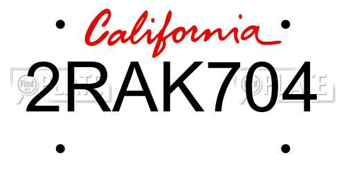 2RAK704 California License Plate