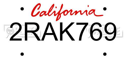 2RAK769 California License Plate