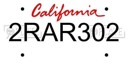 2RAR302 California License Plate