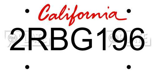 2RBG196 California License Plate