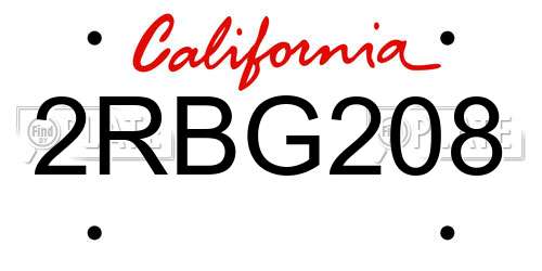 2RBG208 California License Plate