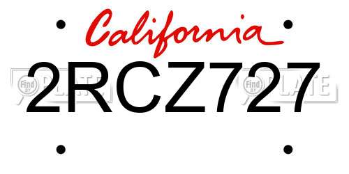 2RCZ727 California License Plate