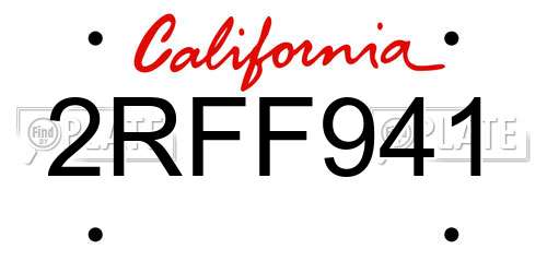2RFF941 California License Plate