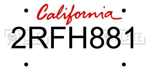 2RFH881 California License Plate