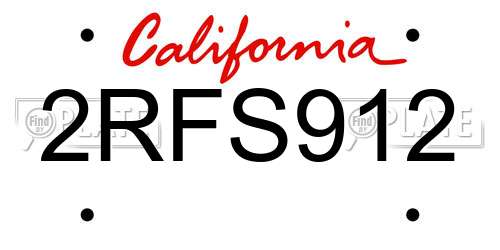 2RFS912 California License Plate