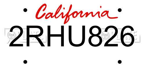 2RHU826 California License Plate