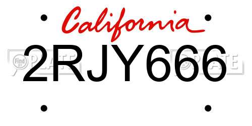 2RJY666 California License Plate