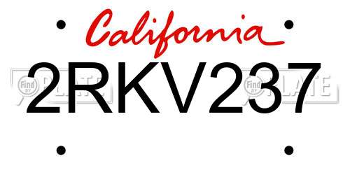 2RKV237 California License Plate