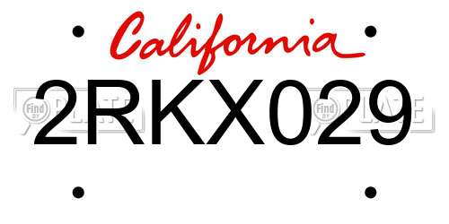 2RKX029 California License Plate